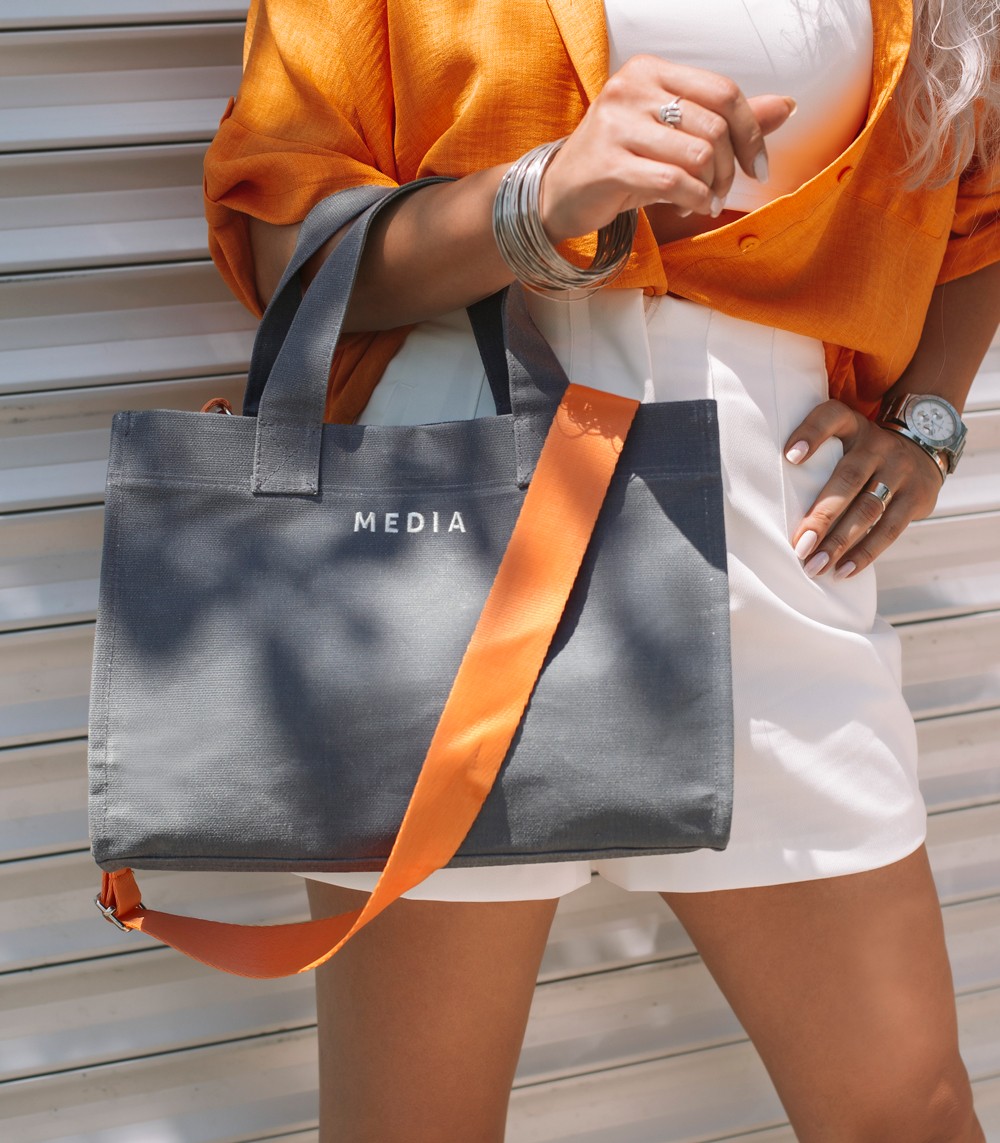 Mumlu Kanvas Çanta Grey Midi